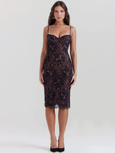 Lace Print Spaghetti Strap Bodycon Long Floral Dress